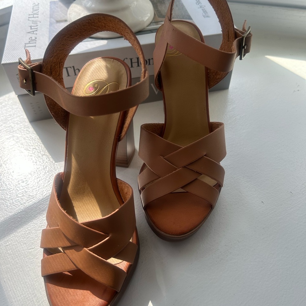 Women’s Tan/Brown Block Heel Sandals - Brand:
